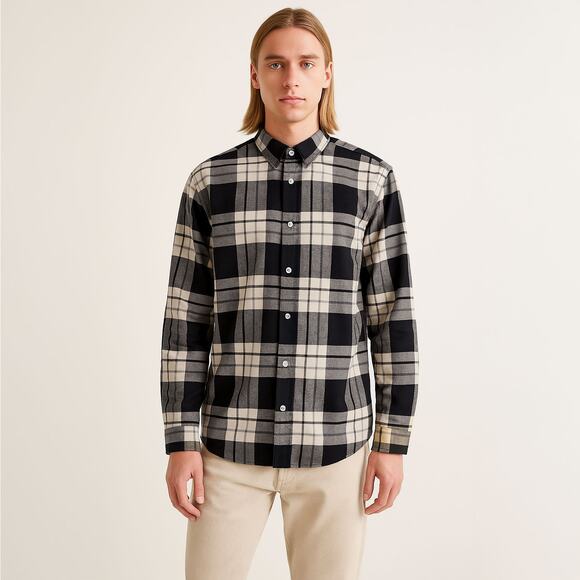 H&M Other - H&M Plaid Button Down Shirt Black Cream Gray Sz Medium